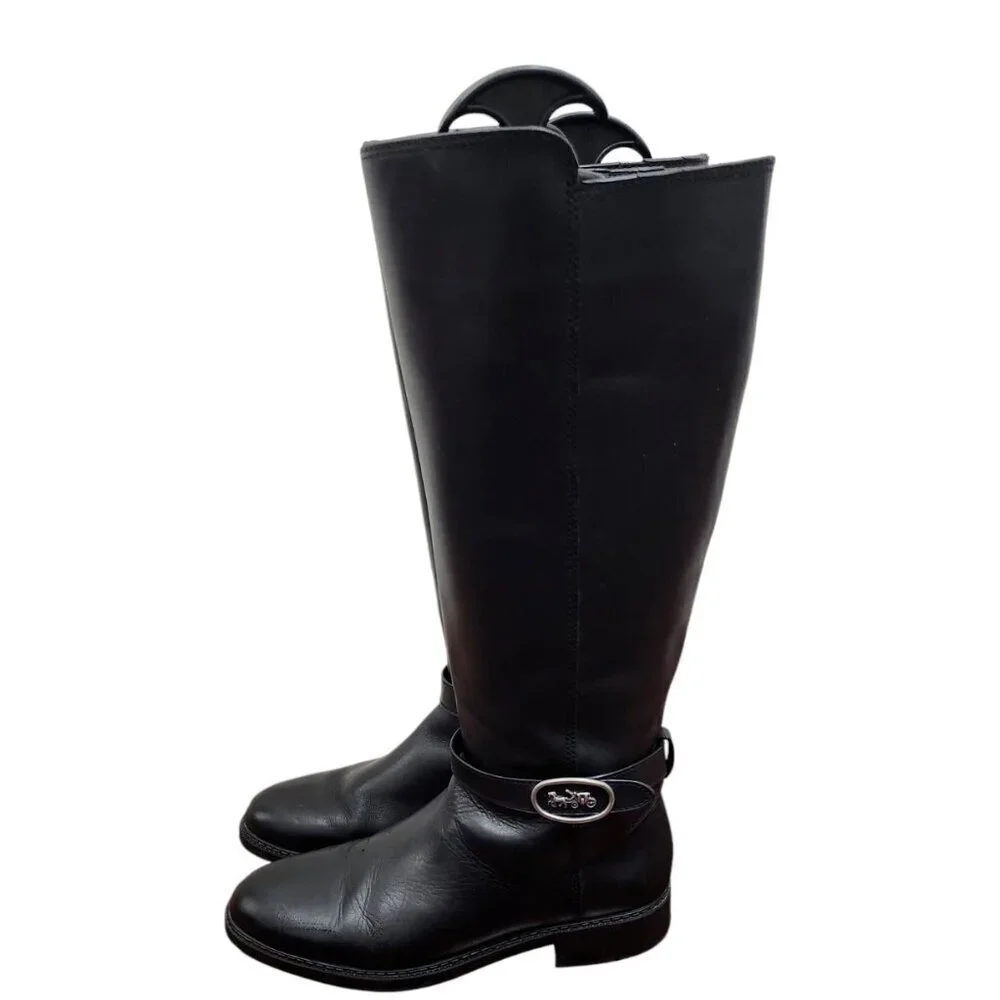 Women's COACH Black Walnut LEATHER Horse Carriage Equestrian Riding Knee Boots